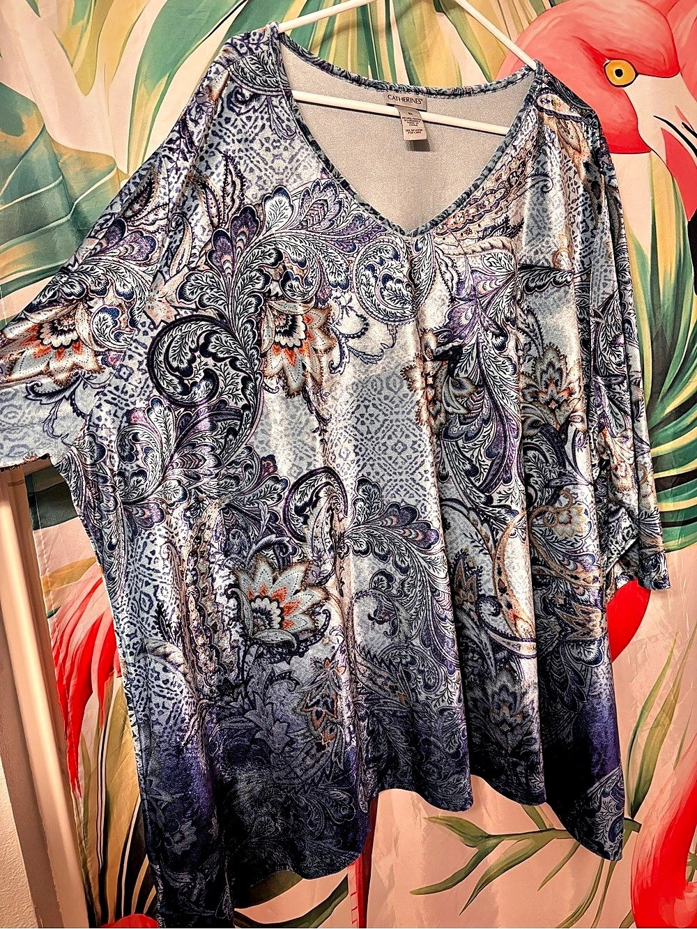 Catherines Paisley Tunic in Blue & Gray Size 5X Like New